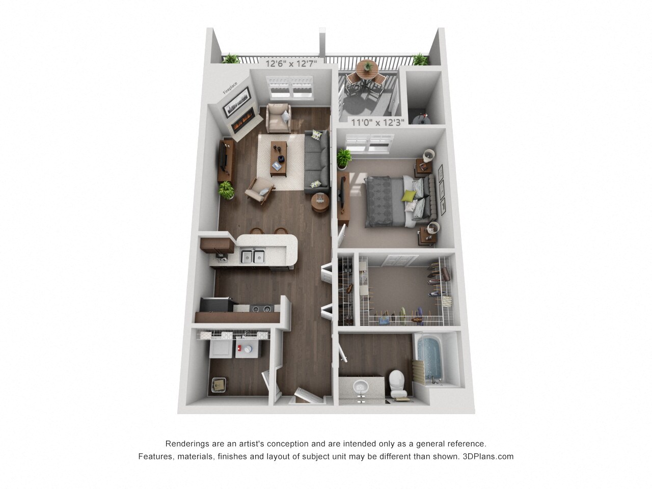Floor plan for 1 bed, 1 bath, 772 sqft
